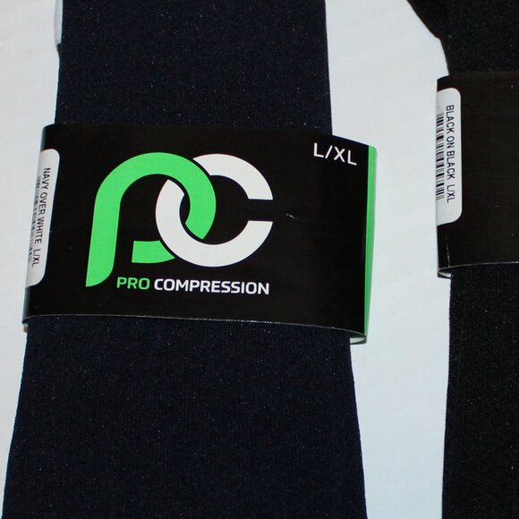Pro Compression Knee Socks 2 Pair Black Navy Blue L/XL Nylon Spandex - Picture 4 of 5